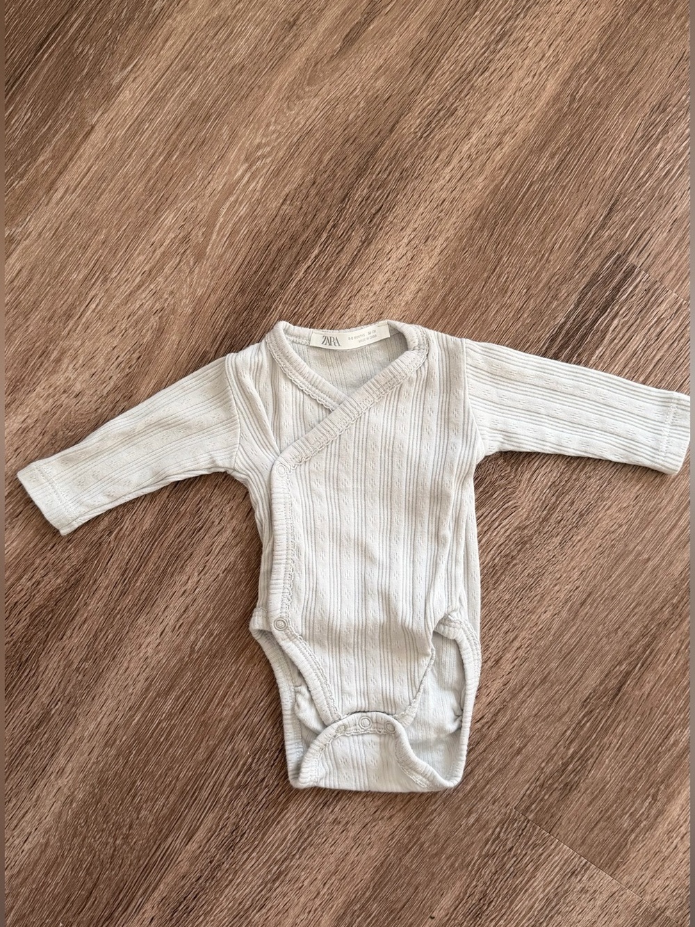 NEW Zara Newborn 0 months 50cm COTTON Fog shade Ribbed Wrap-Front Baby One-Piece